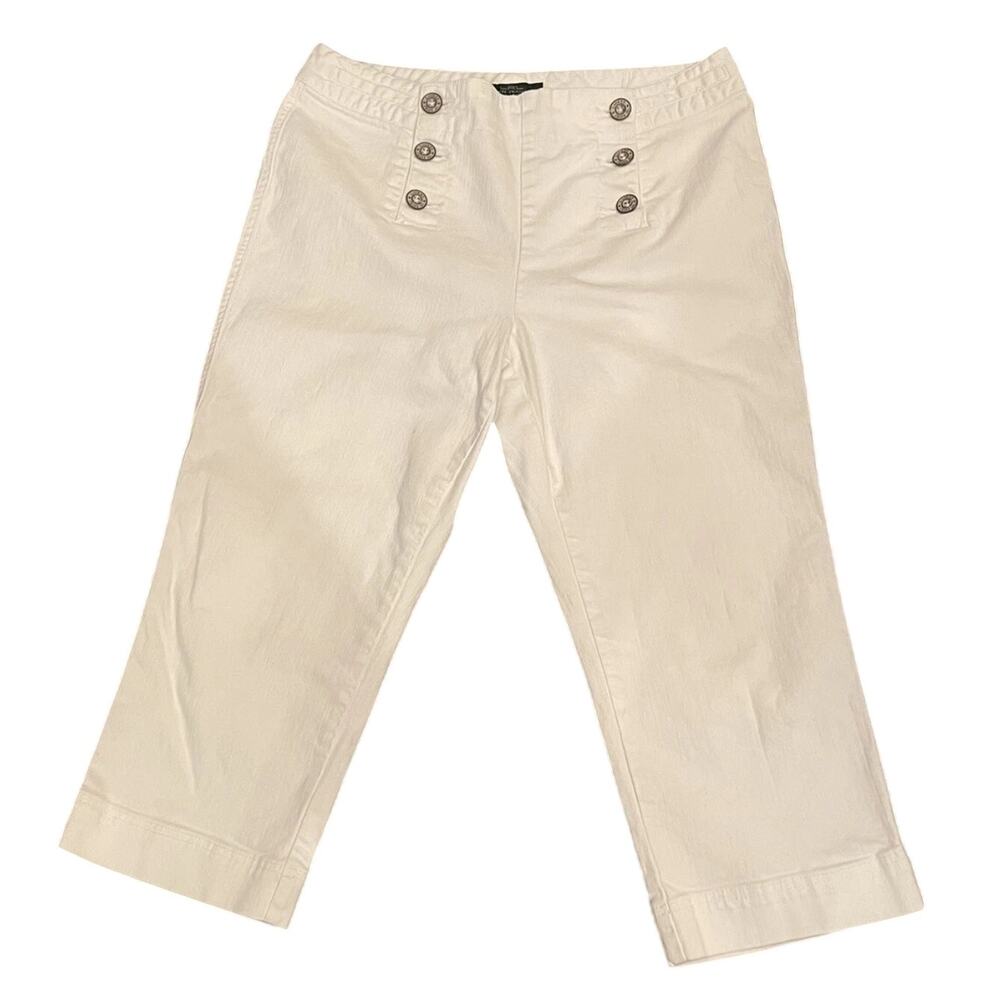 Lauren Jeans Co. Ralph Lauren White Sailor Button Cropped Pants, Women's Size 10